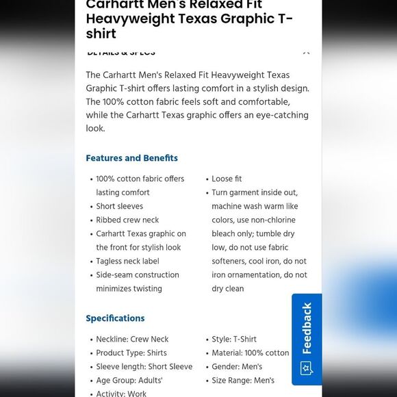 Carhartt Relaxed Fit Heavyweight Texas Graphic S/S T-Shirt - Picture 3 of 5